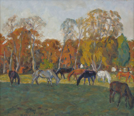 A landscape with horses,
